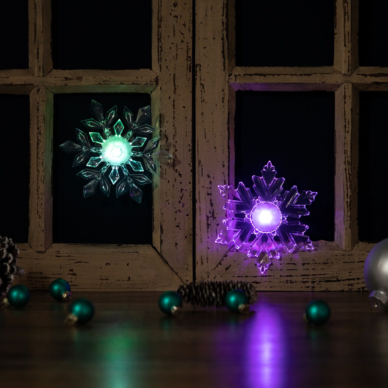 Northlight LED Lighted Icy Crystal Snowflake Christmas Window Decorations - 5.5" - Set of 2